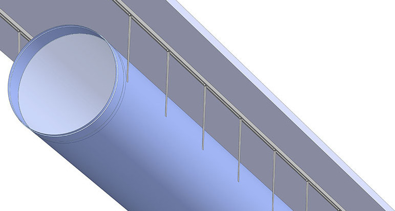 Монтаж круглых текстильных воздуховодов на двух потолочных рельсах